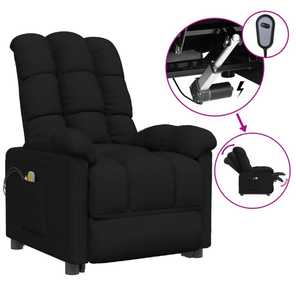vidaXL Fotoliu de masaj electric rabatabil, negru, textil