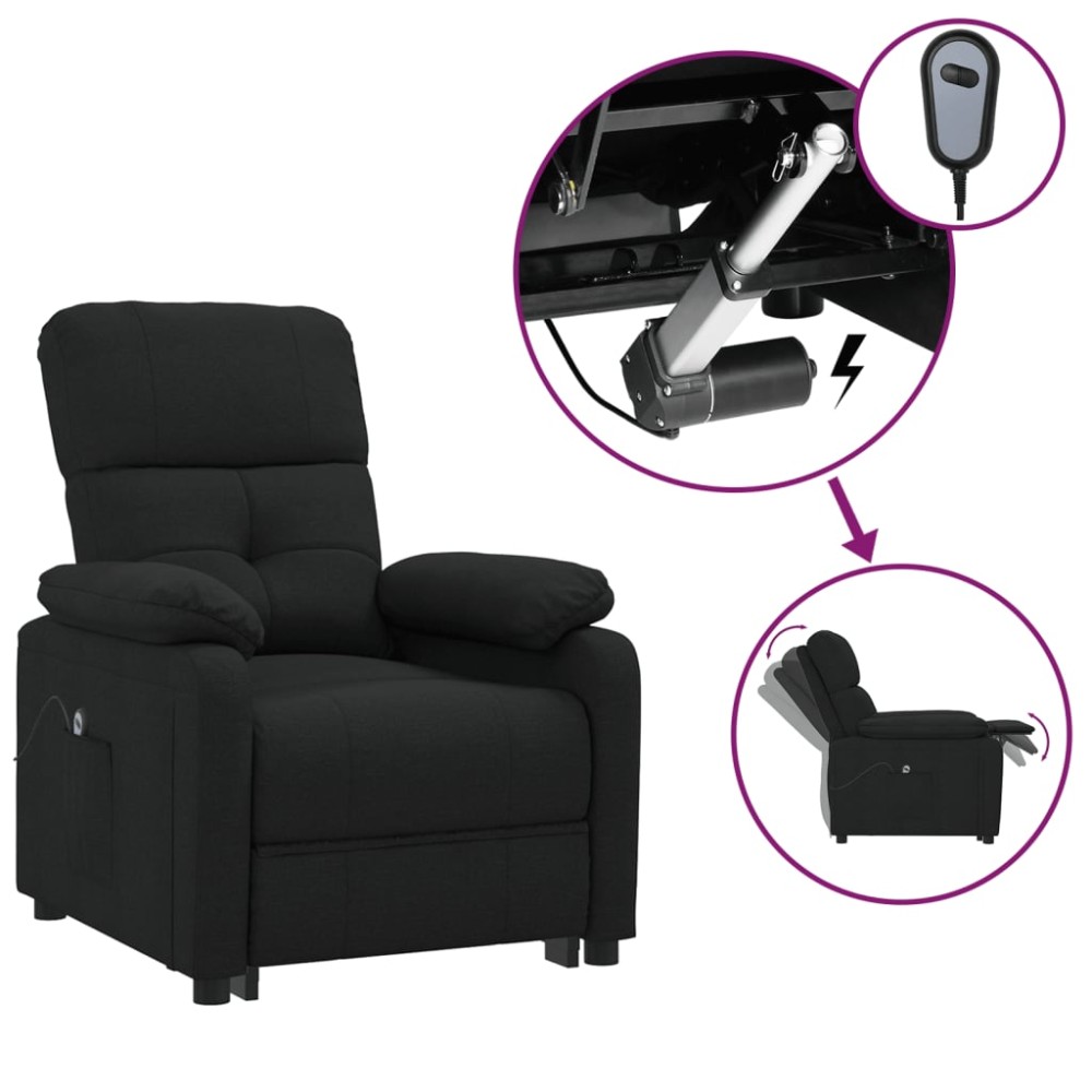 vidaXL Fotoliu rabatabil electric, negru, material textil