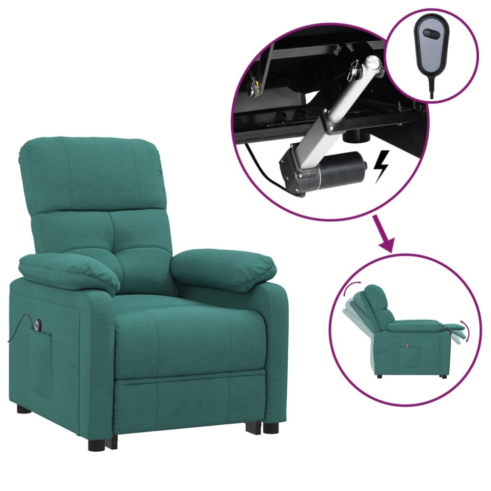 vidaXL Fotoliu rabatabil electric, verde închis, material textil