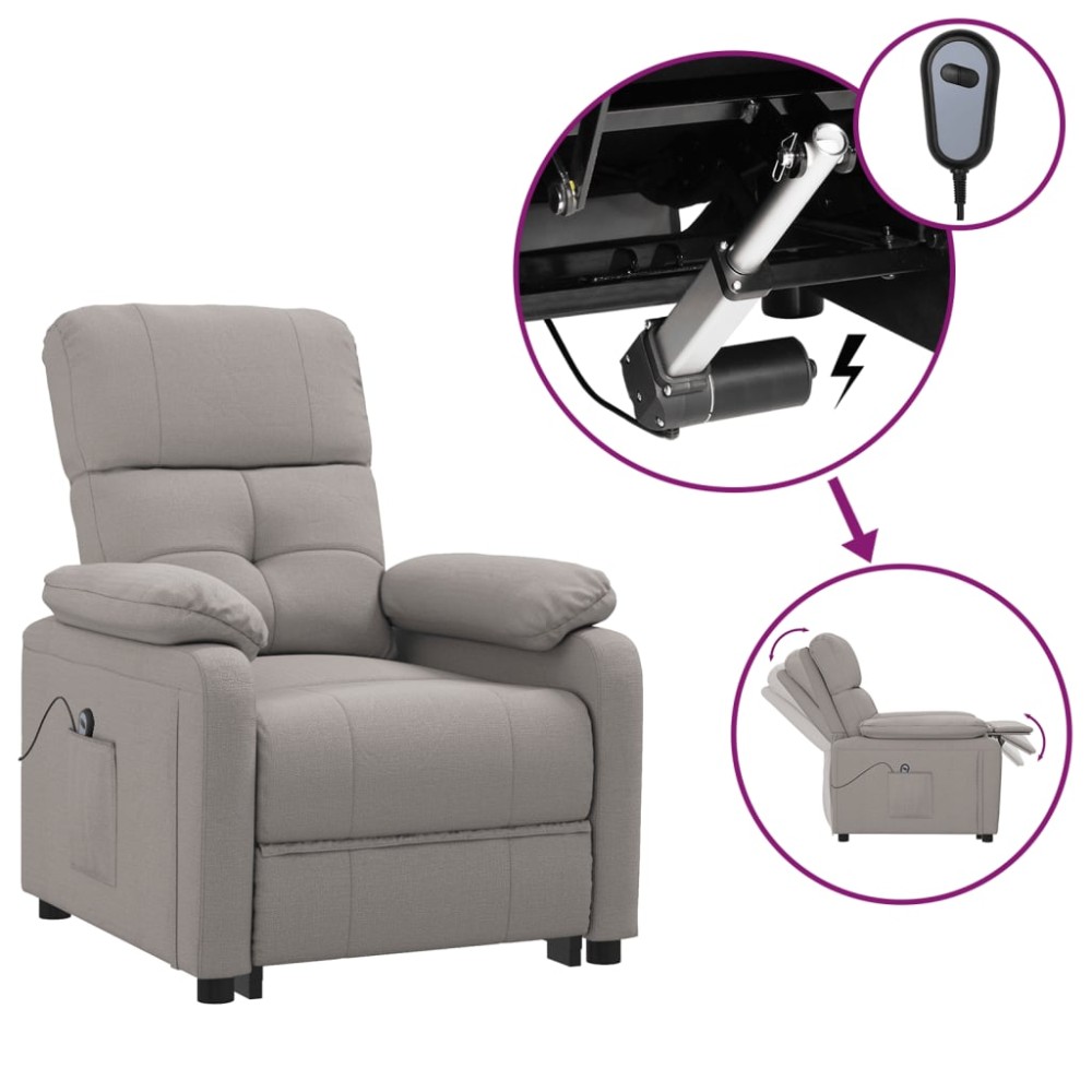 vidaXL Fotoliu rabatabil electric, gri taupe, material textil