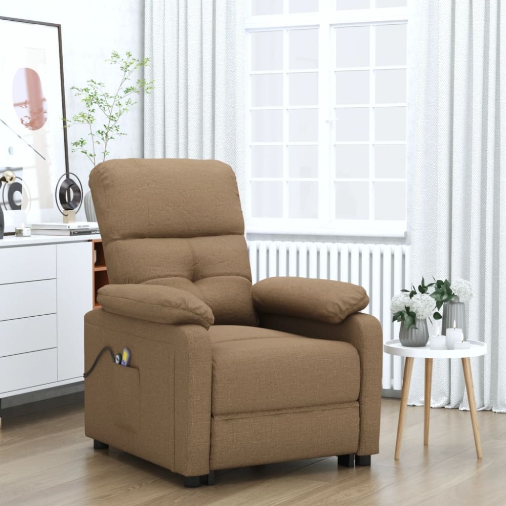 vidaXL Fotoliu de masaj electric, maro, material textil