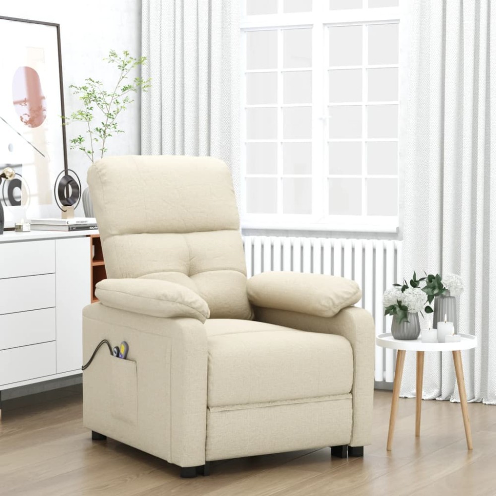 vidaXL Fotoliu de masaj electric rabatabil, crem, textil