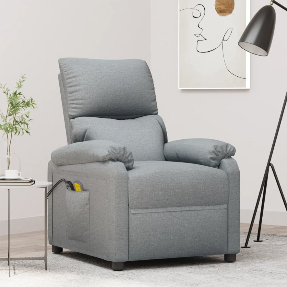 vidaXL Fotoliu de masaj electric rabatabil, gri deschis, textil