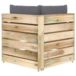 vidaXL Canapea de colț modulară cu perne, lemn verde tratat