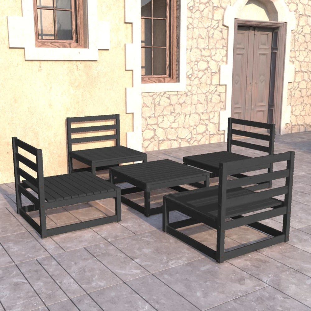 vidaXL Set mobilier de grădină, 5 piese, negru, lemn masiv de pin