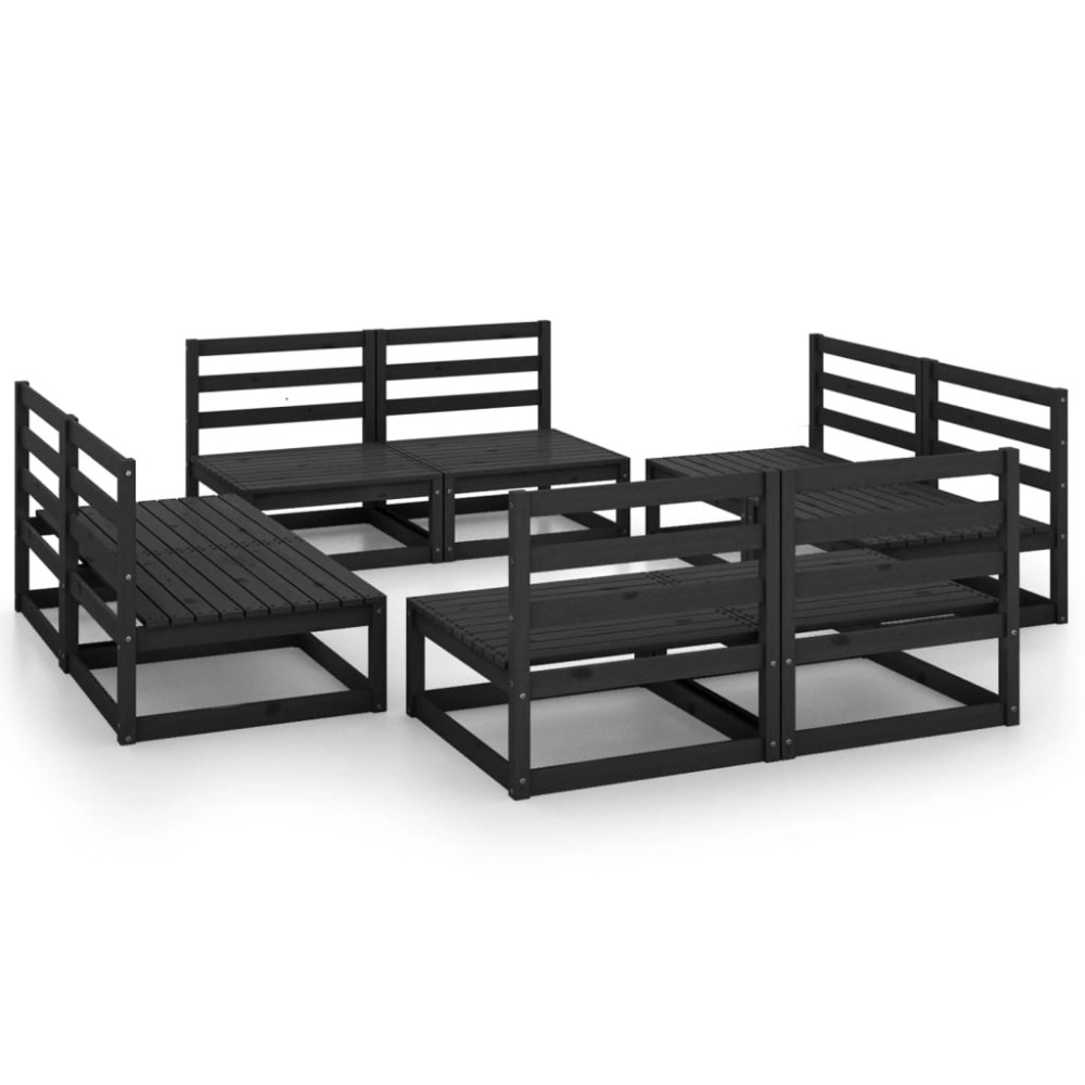 vidaXL Set mobilier de grădină, 8 piese, negru, lemn masiv de pin