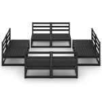 vidaXL Set mobilier de grădină, 8 piese, negru, lemn masiv de pin