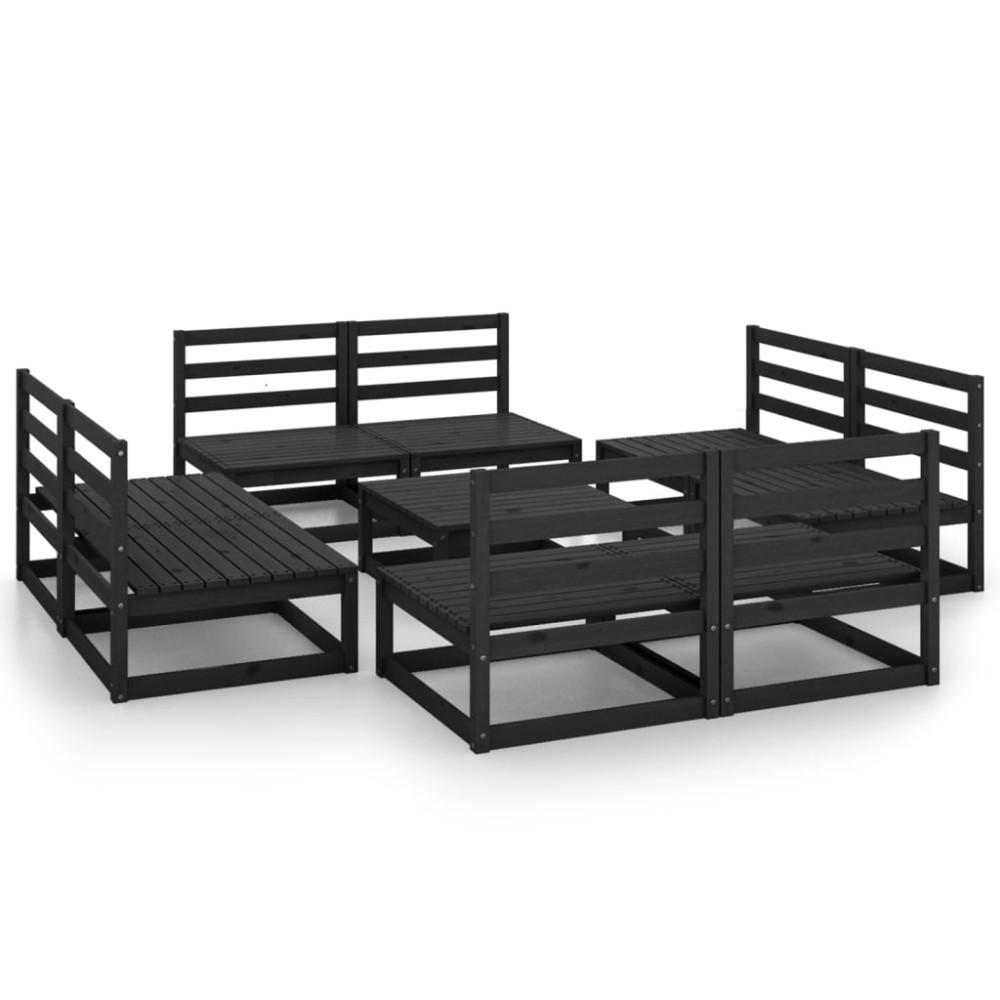 vidaXL Set mobilier de grădină, 9 piese, negru, lemn masiv de pin