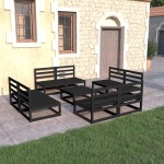 vidaXL Set mobilier de grădină, 9 piese, negru, lemn masiv de pin vidaXL Set mobilier de grădină, 9 piese, negru, lemn masiv de pin