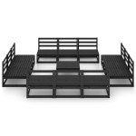 vidaXL Set mobilier de grădină, 13 piese, negru, lemn masiv de pin