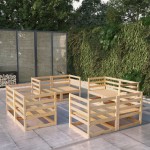 vidaXL Set mobilier de grădină, 9 piese, lemn masiv de pin vidaXL Set mobilier de grădină, 9 piese, lemn masiv de pin
