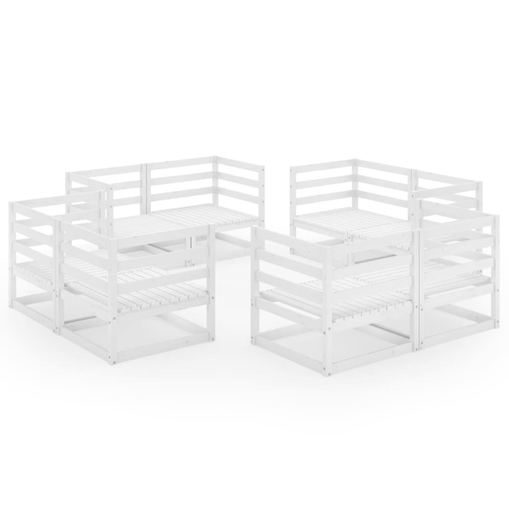 vidaXL Set mobilier de grădină, 8 piese, alb, lemn masiv de pin