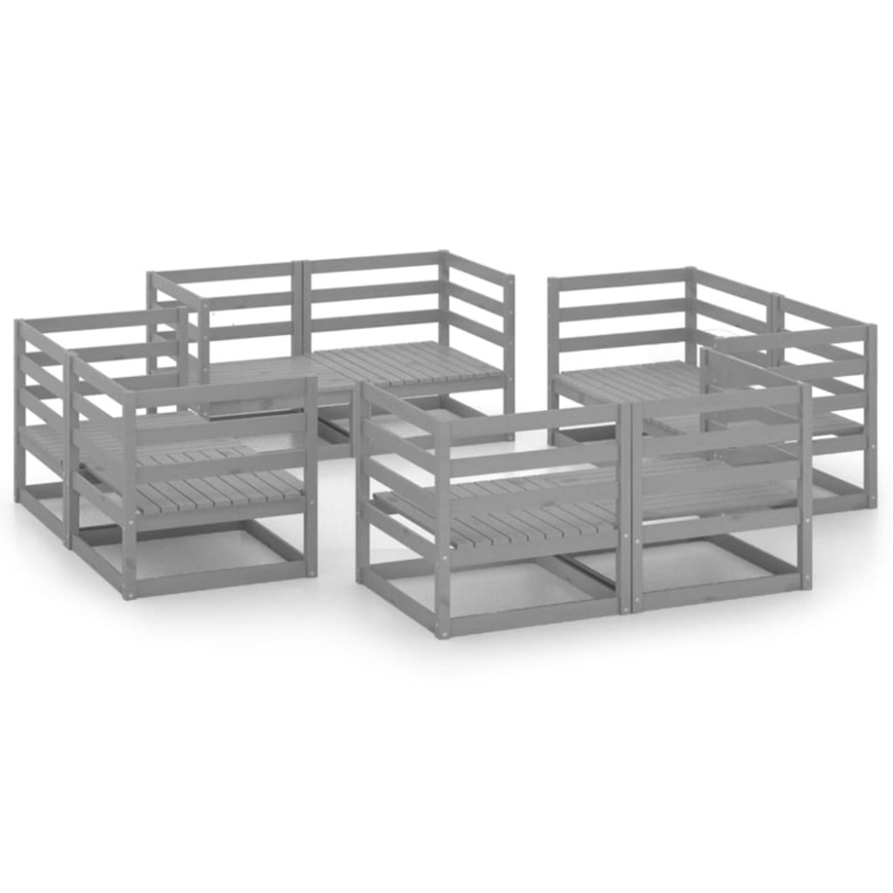 vidaXL Set mobilier de grădină, 8 piese, gri, lemn masiv de pin