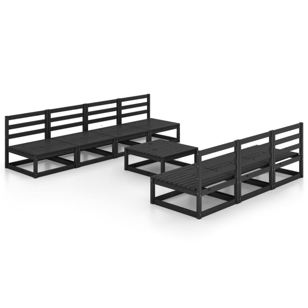 vidaXL Set mobilier de grădină, 8 piese, negru, lemn masiv de pin