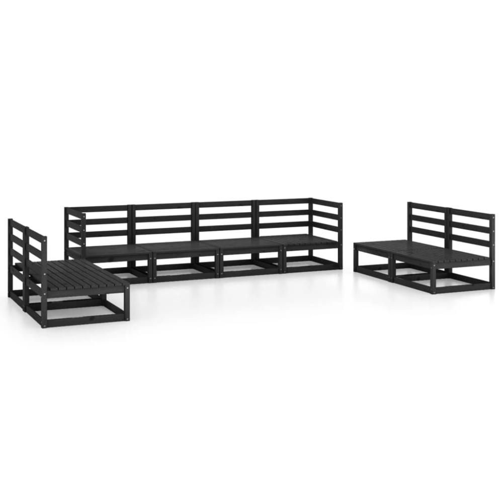 vidaXL Set mobilier de grădină, 8 piese, negru, lemn masiv de pin
