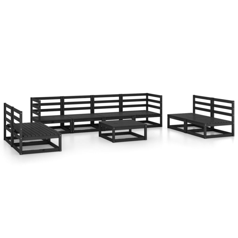 vidaXL Set mobilier de grădină, 9 piese, negru, lemn masiv de pin
