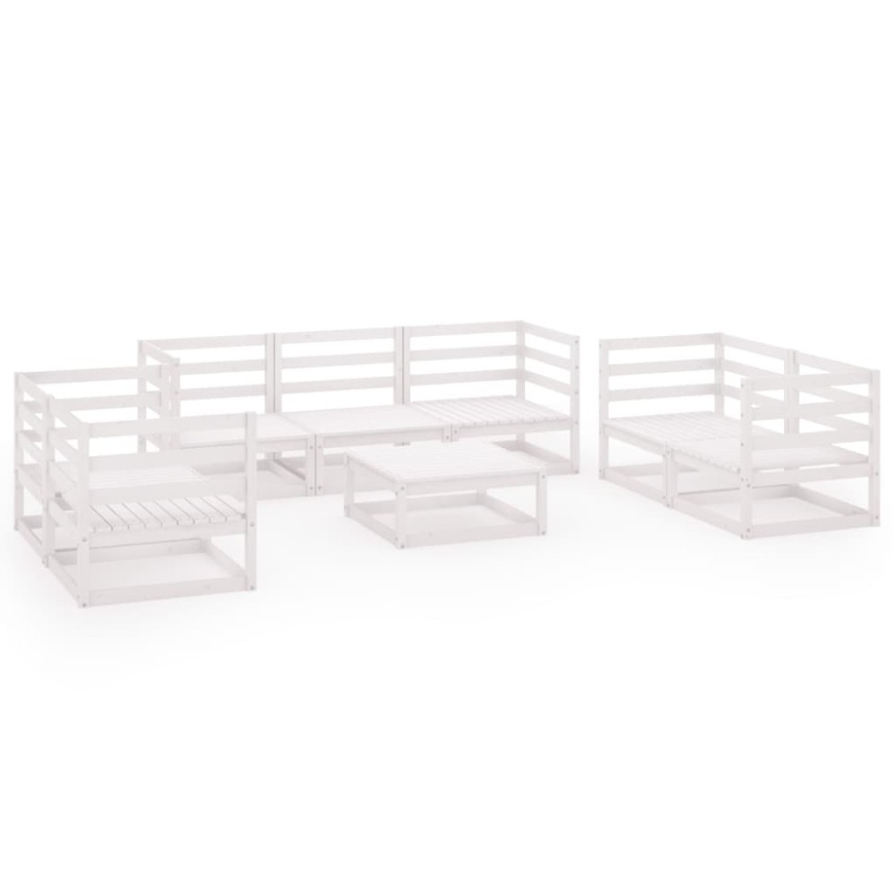 vidaXL Set mobilier de grădină, 8 piese, alb, lemn masiv de pin