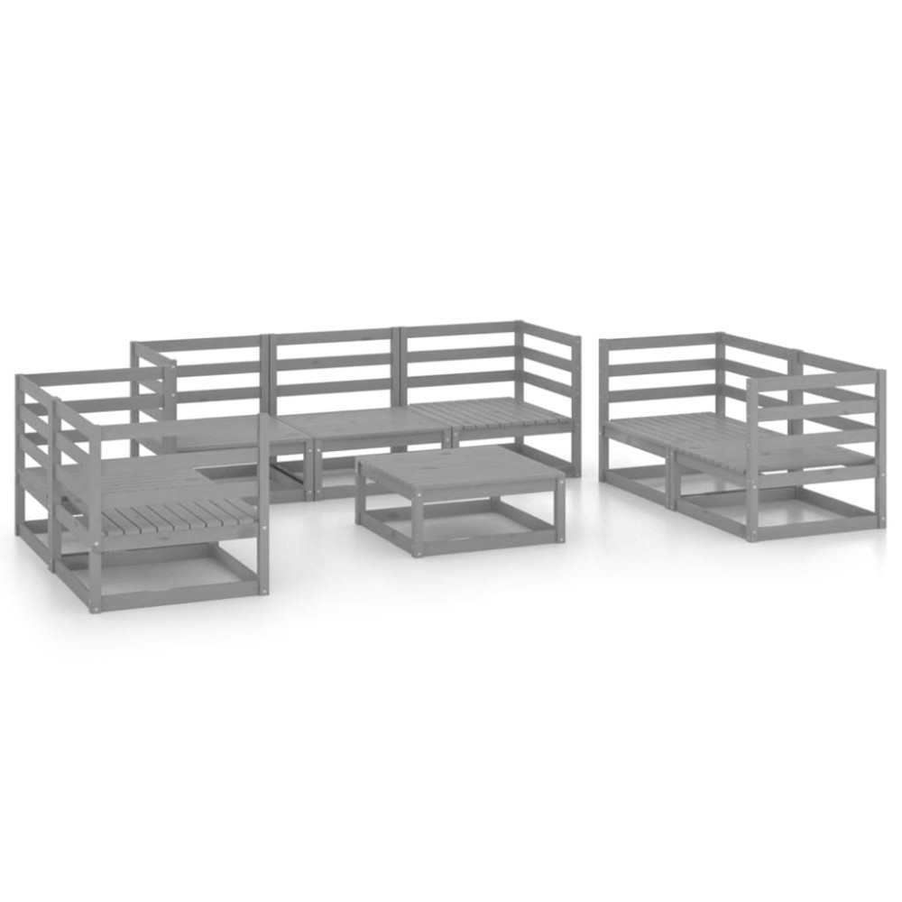 vidaXL Set mobilier de grădină, 8 piese, gri, lemn masiv de pin