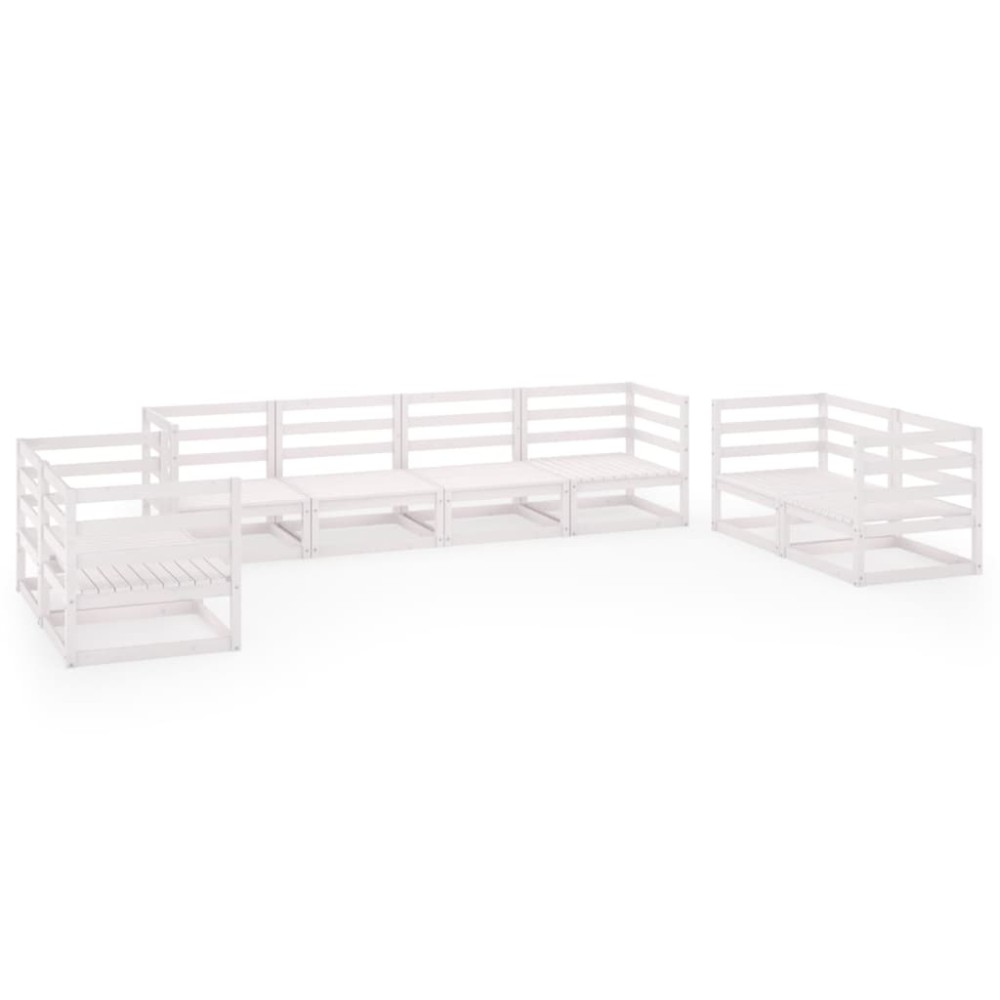 vidaXL Set mobilier de grădină, 8 piese, alb, lemn masiv de pin