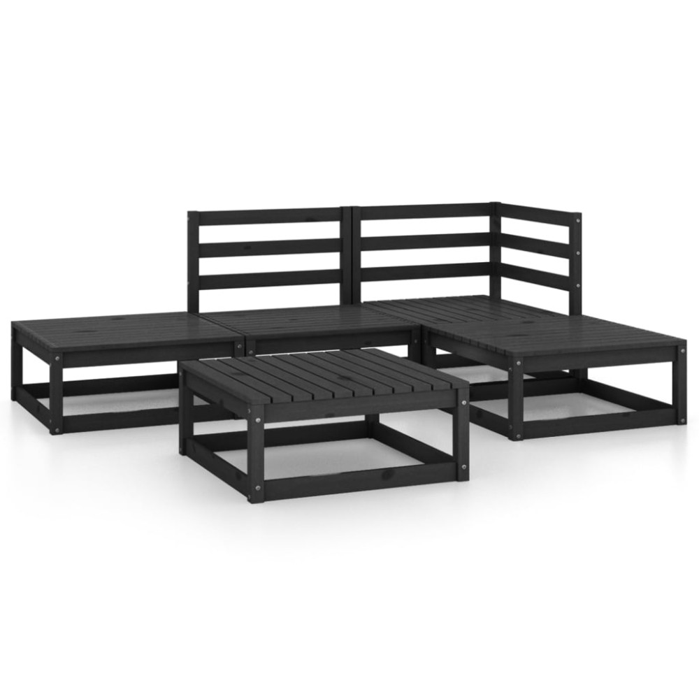 vidaXL Set mobilier de grădină, 5 piese, negru, lemn masiv de pin