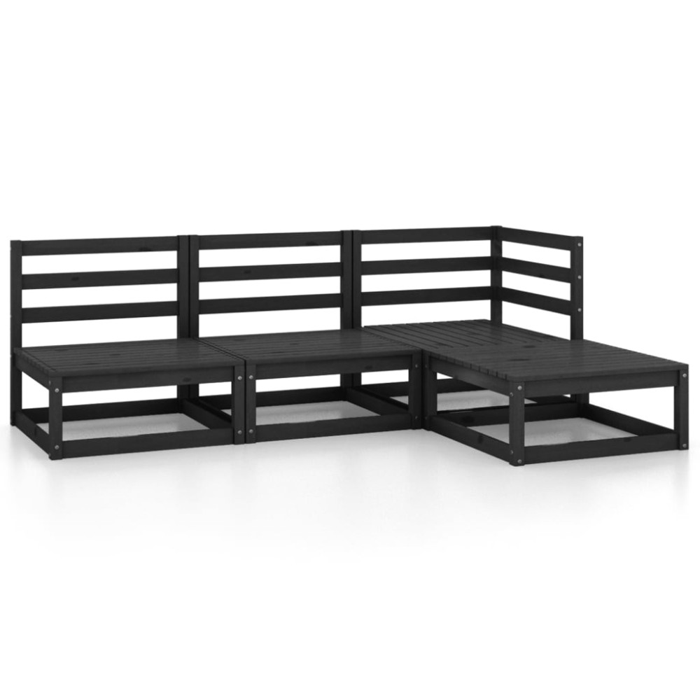 vidaXL Set mobilier de grădină, 4 piese, negru, lemn masiv de pin