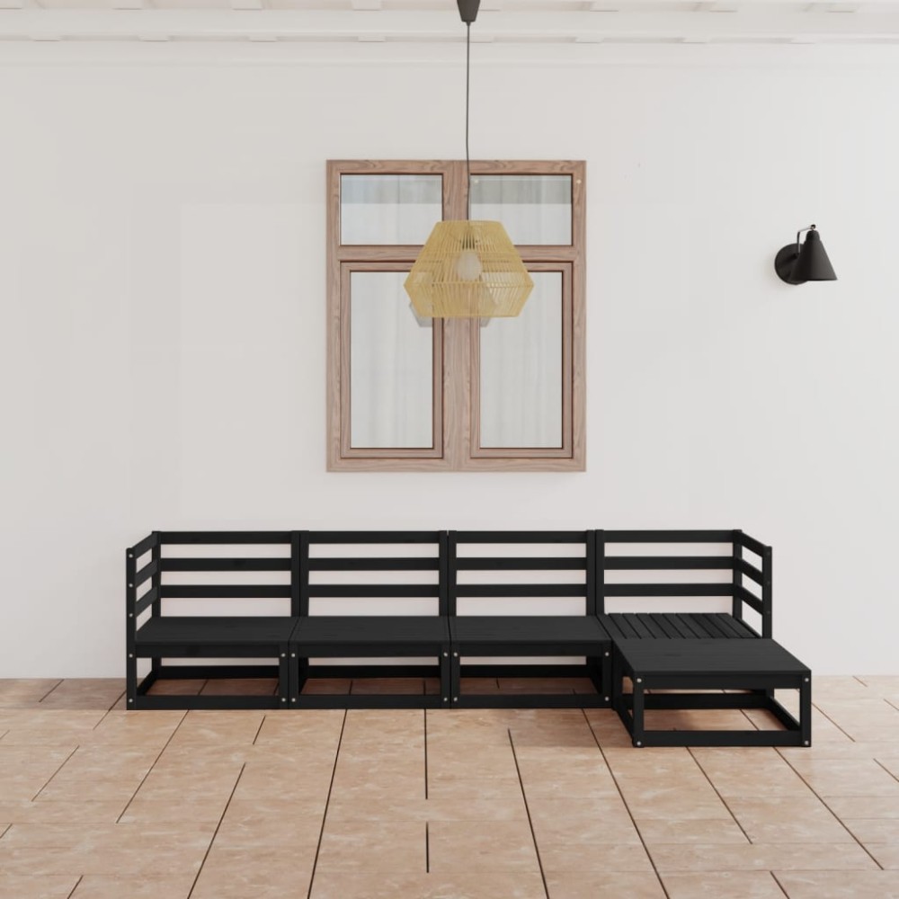 vidaXL Set mobilier de grădină, 5 piese, negru, lemn masiv de pin