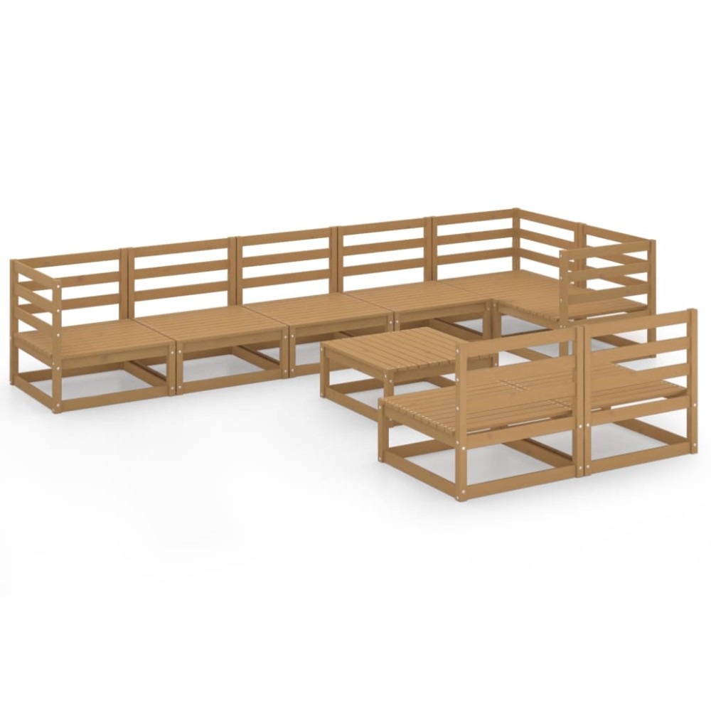 vidaXL Set mobilier de grădină, 9 piese, maro miere, lemn masiv de pin