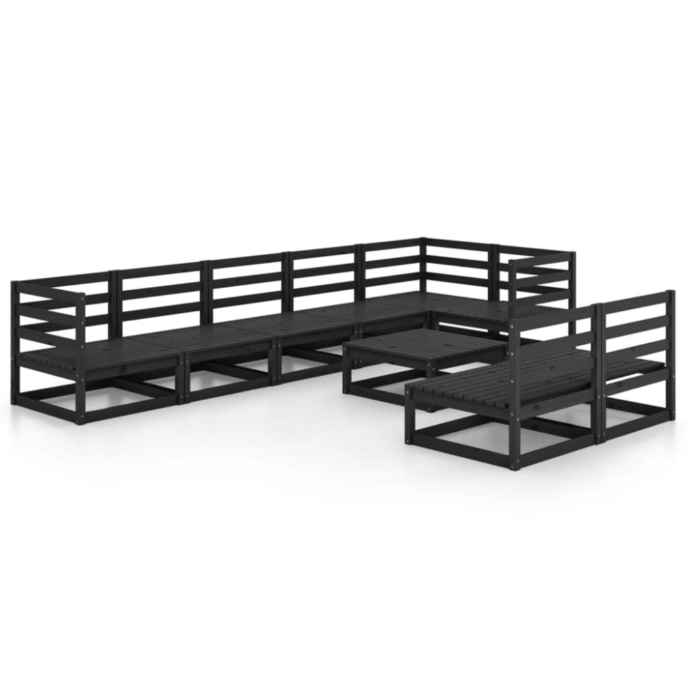 vidaXL Set mobilier de grădină, 9 piese, negru, lemn masiv de pin