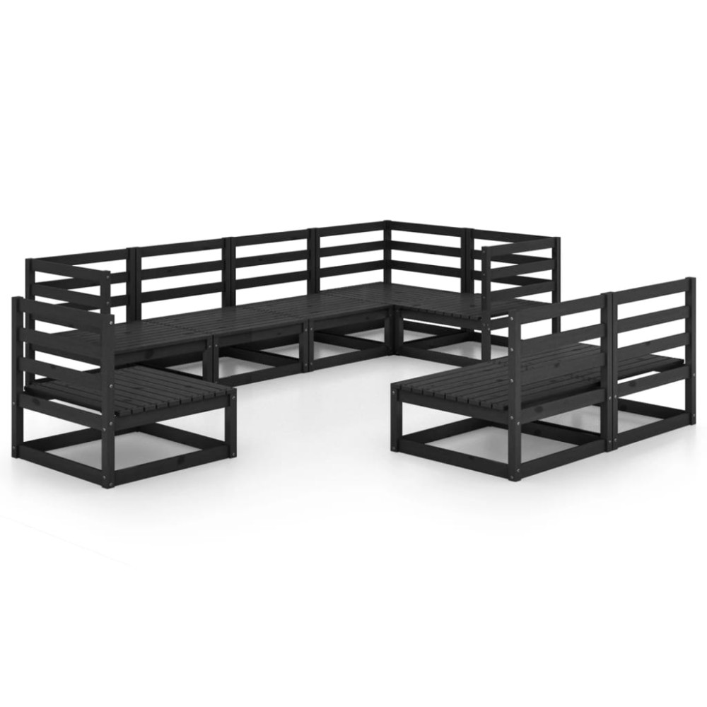 vidaXL Set mobilier de grădină, 8 piese, negru, lemn masiv de pin