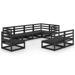 vidaXL Set mobilier de grădină, 8 piese, negru, lemn masiv de pin