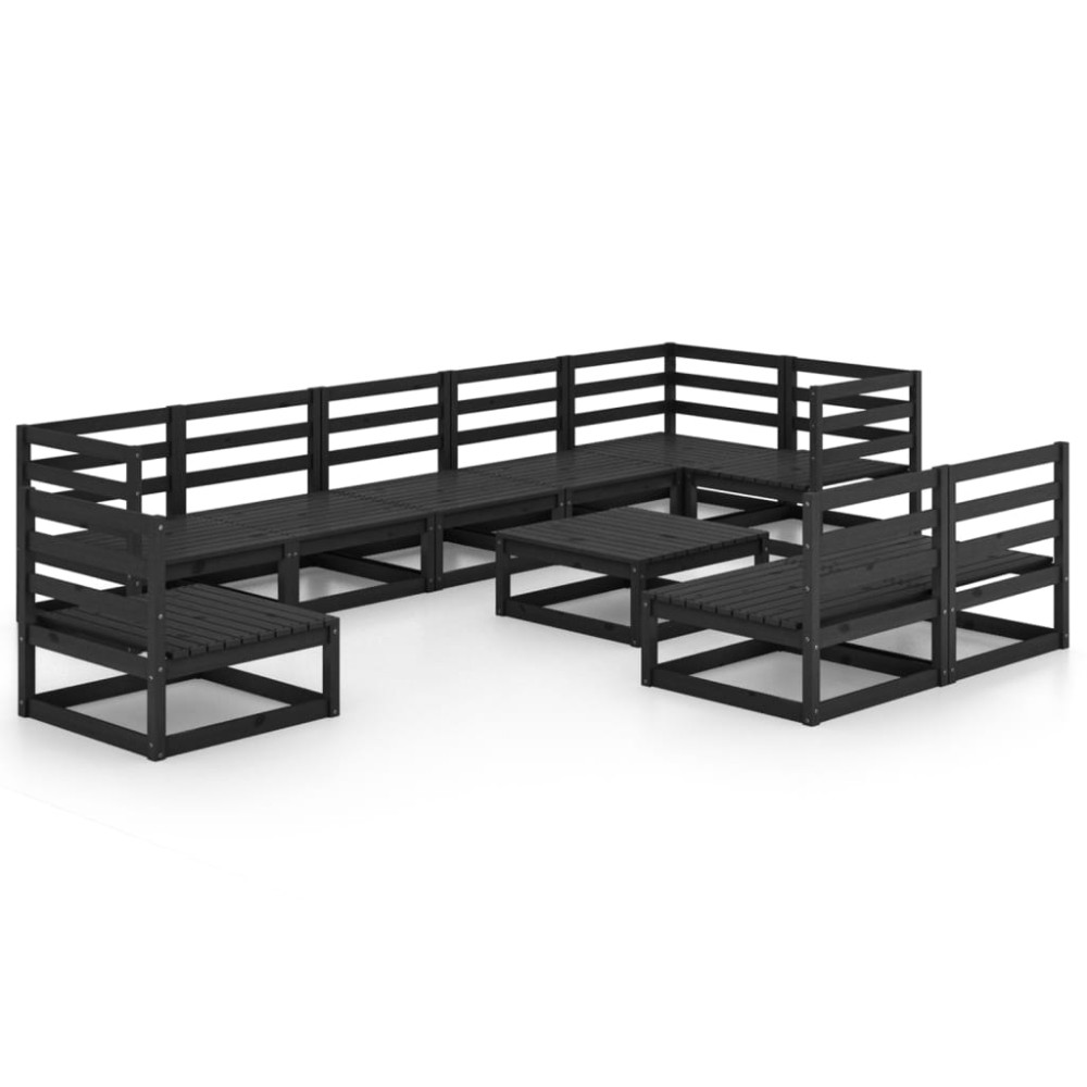 vidaXL Set mobilier de grădină, 10 piese, negru, lemn masiv de pin