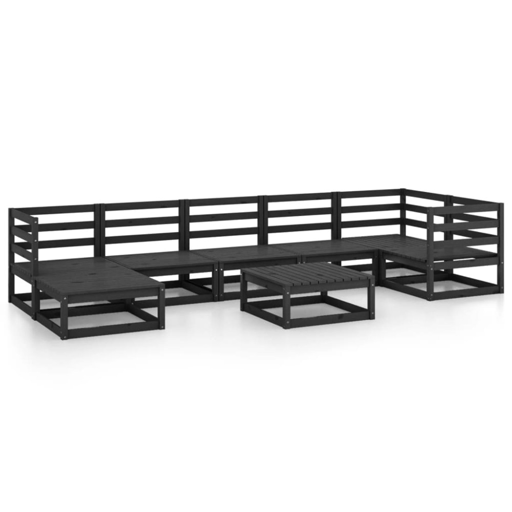 vidaXL Set mobilier de grădină, 8 piese, negru, lemn masiv de pin