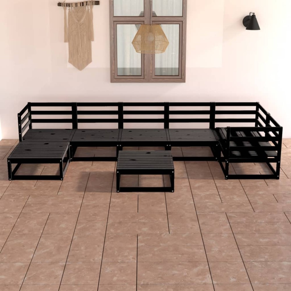 vidaXL Set mobilier de grădină, 8 piese, negru, lemn masiv de pin