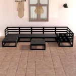 vidaXL Set mobilier de grădină, 8 piese, negru, lemn masiv de pin