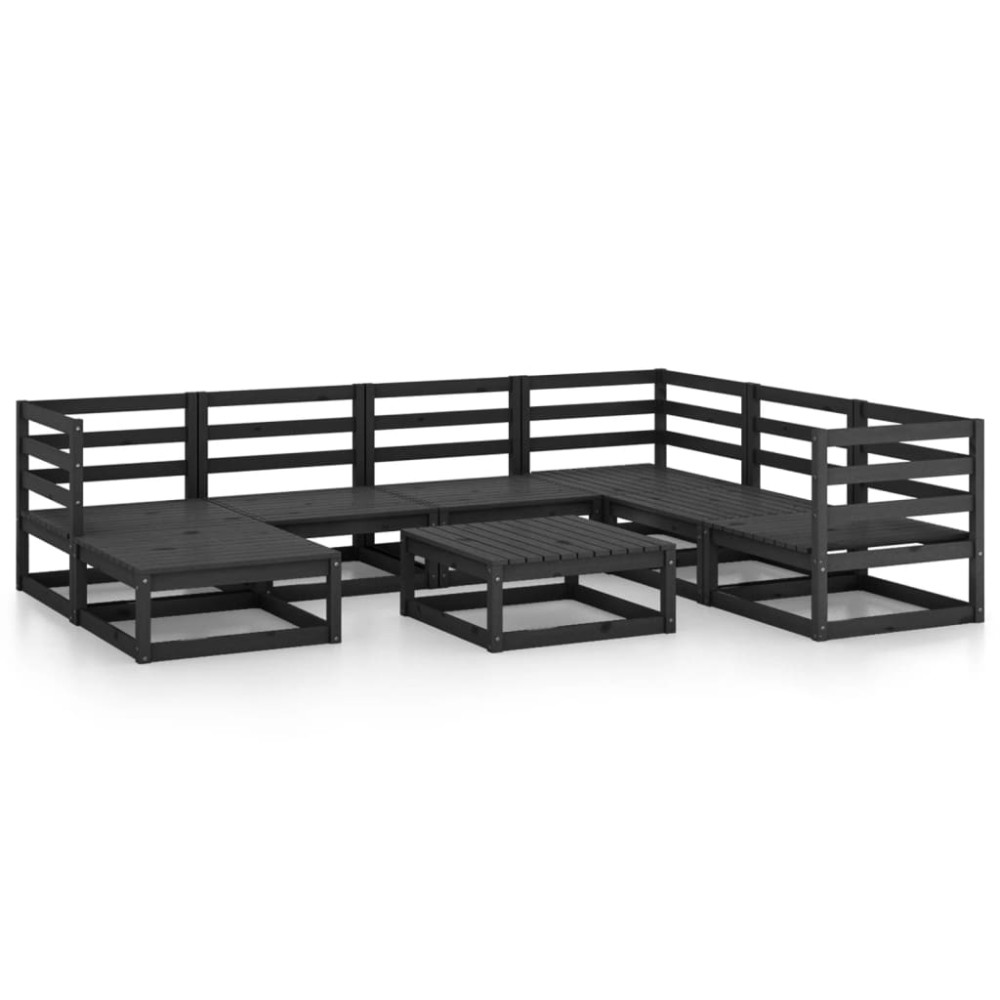 vidaXL Set mobilier de grădină, 8 piese, negru, lemn masiv de pin