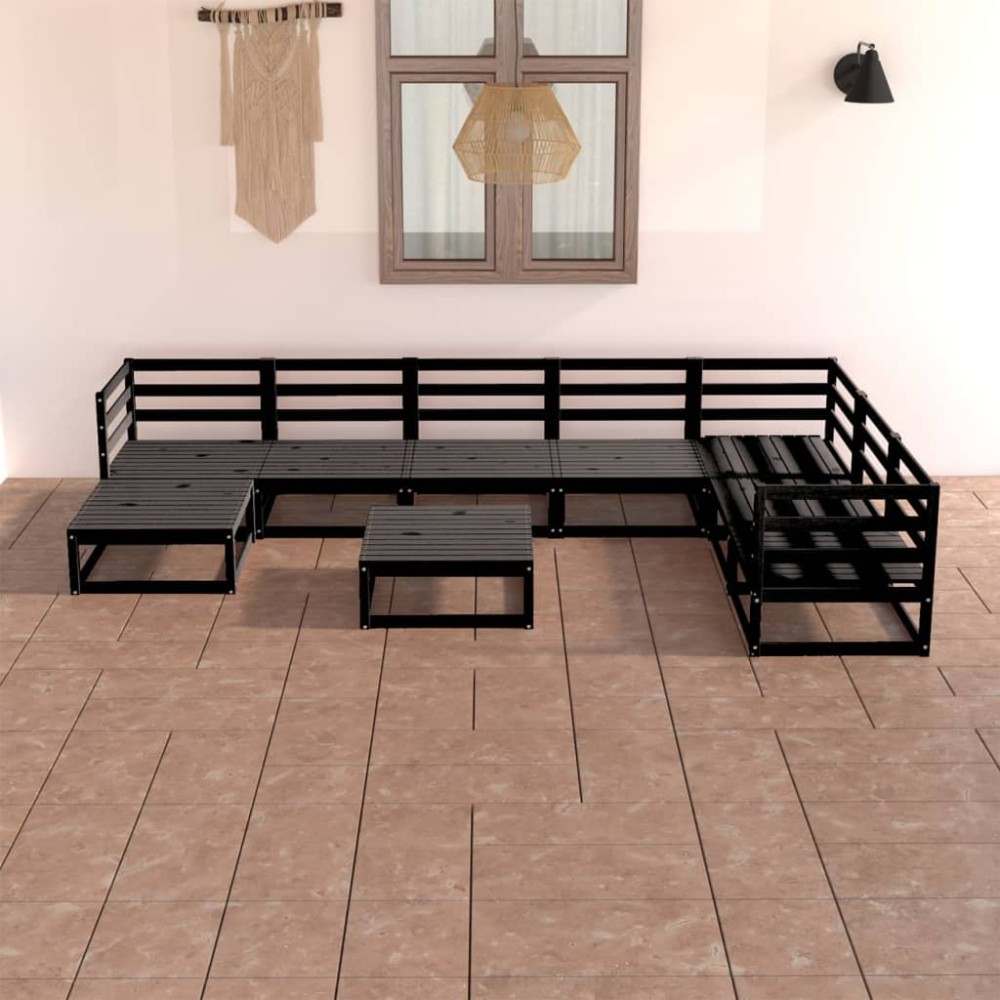 vidaXL Set mobilier de grădină, 8 piese, negru, lemn masiv de pin