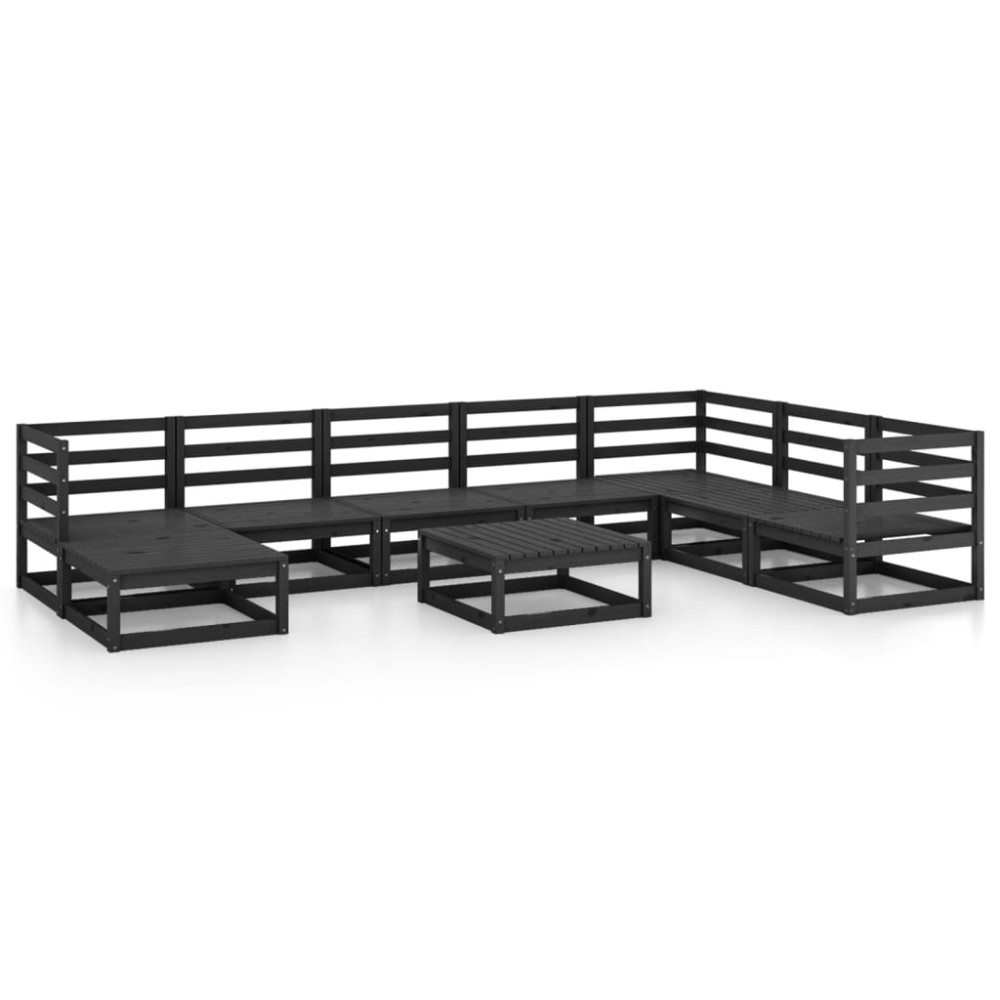 vidaXL Set mobilier de grădină, 9 piese, negru, lemn masiv de pin