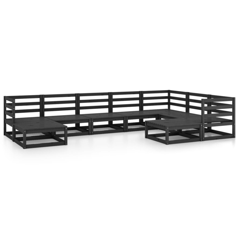 vidaXL Set mobilier de grădină, 9 piese, negru, lemn masiv de pin