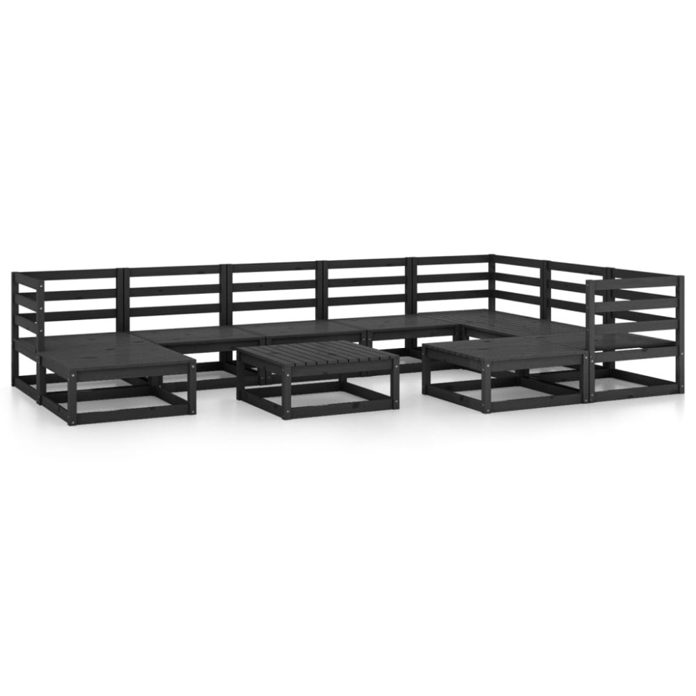 vidaXL Set mobilier relaxare de grădină 10 piese negru lemn masiv pin