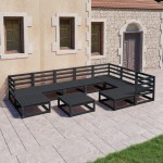 vidaXL Set mobilier relaxare de grădină 10 piese negru lemn masiv pin vidaXL Set mobilier relaxare de grădină 10 piese negru lemn masiv pin
