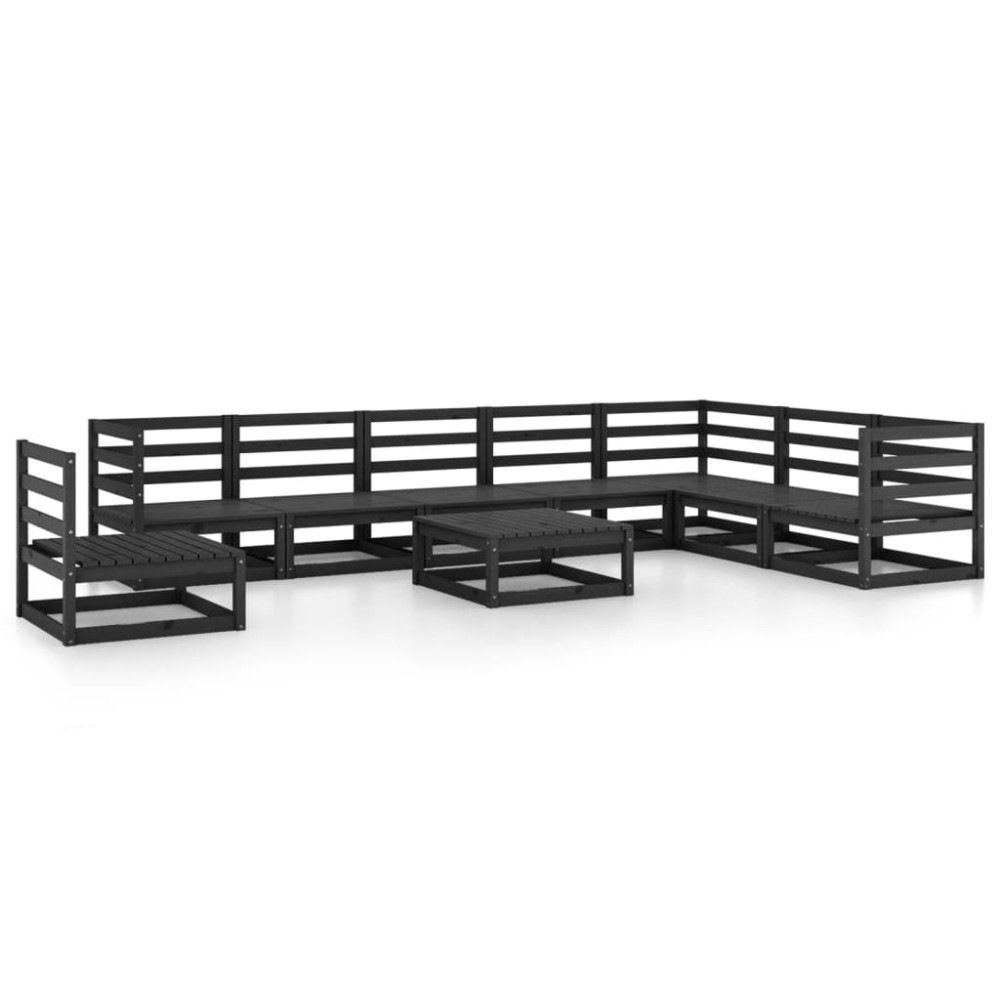 vidaXL Set mobilier de grădină, 9 piese, negru, lemn masiv de pin