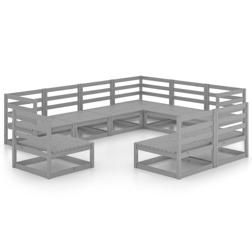 vidaXL Set mobilier de grădină, 9 piese, gri, lemn masiv de pin