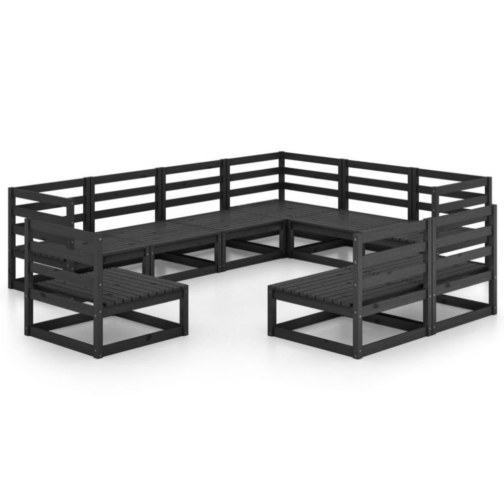 vidaXL Set mobilier de grădină, 9 piese, negru, lemn masiv de pin