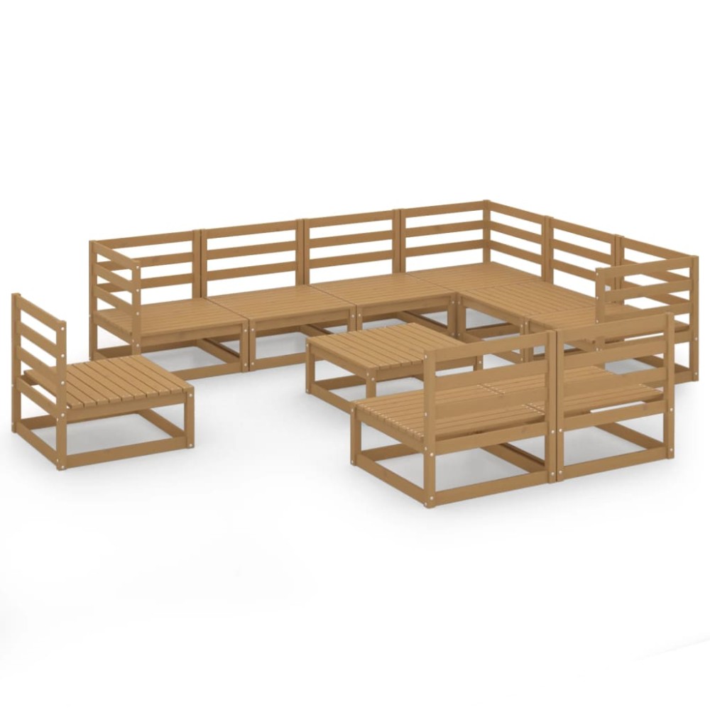 vidaXL Set mobilier de grădină, 10 piese, maro miere, lemn masiv pin