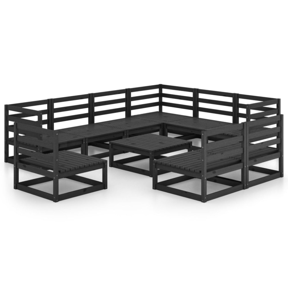 vidaXL Set mobilier de grădină, 10 piese, negru, lemn masiv pin