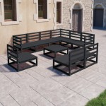 vidaXL Set mobilier de grădină, 10 piese, negru, lemn masiv pin vidaXL Set mobilier de grădină, 10 piese, negru, lemn masiv pin