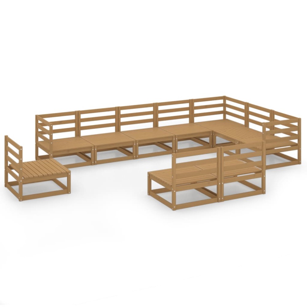 vidaXL Set mobilier de grădină, 10 piese, maro miere, lemn masiv pin