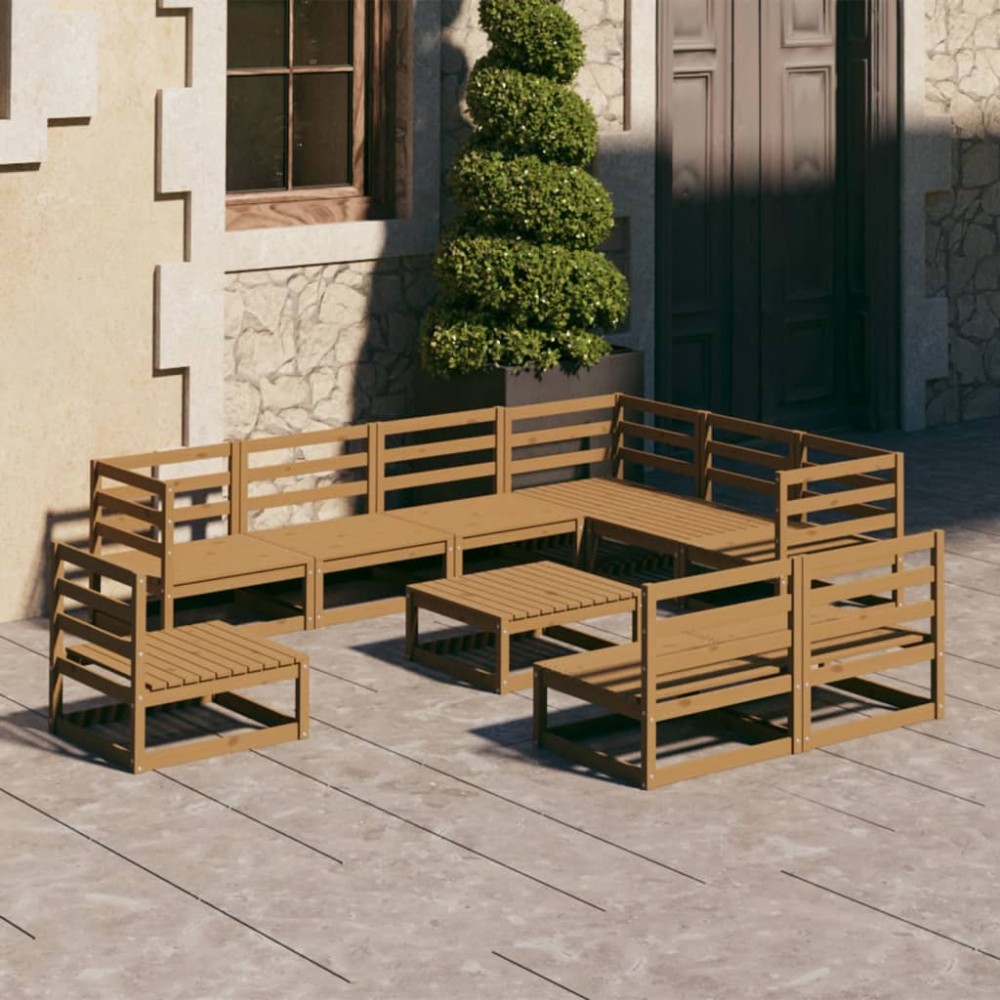 vidaXL Set mobilier de grădină, 10 piese, maro miere, lemn masiv pin