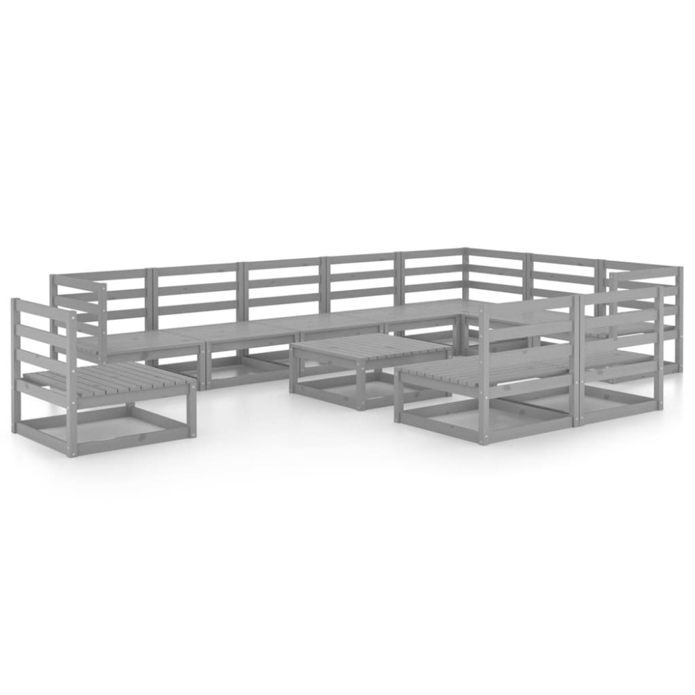 vidaXL Set mobilier de grădină, 11 piese, gri, lemn masiv de pin