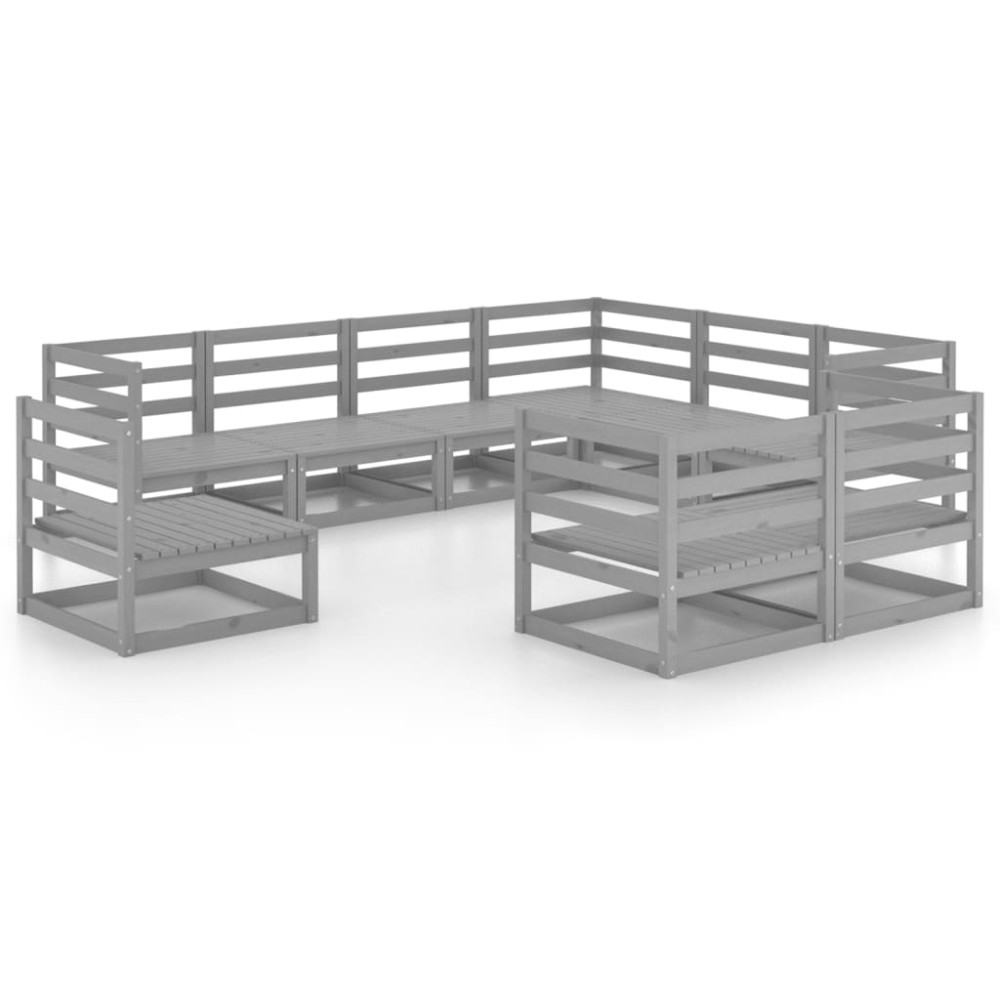 vidaXL Set mobilier de grădină, 9 piese, gri, lemn masiv de pin